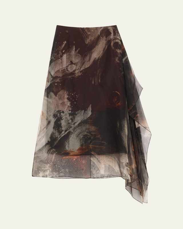 Brushstroke Print Silk Organza Skirt